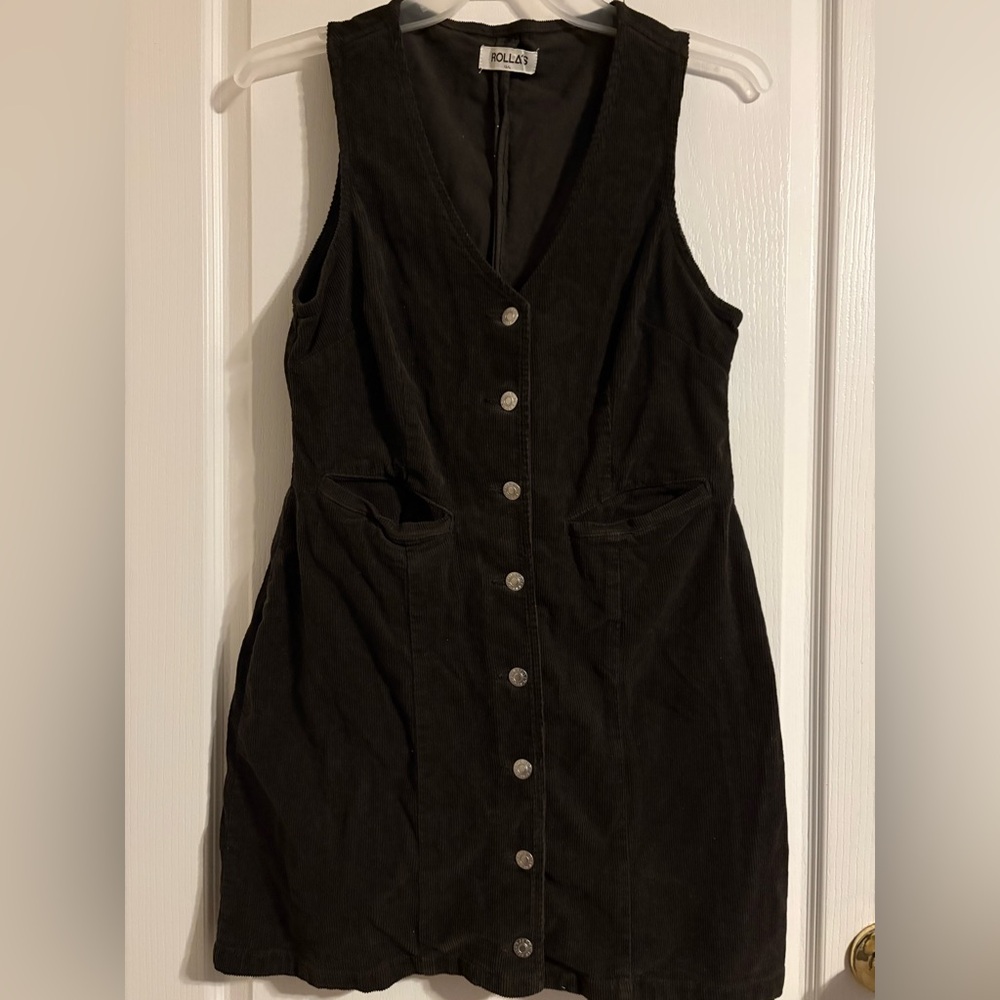 ROLLA'S Brown Corduroy Button-Front Mini Dress Large 12 Academia Preppy Basic